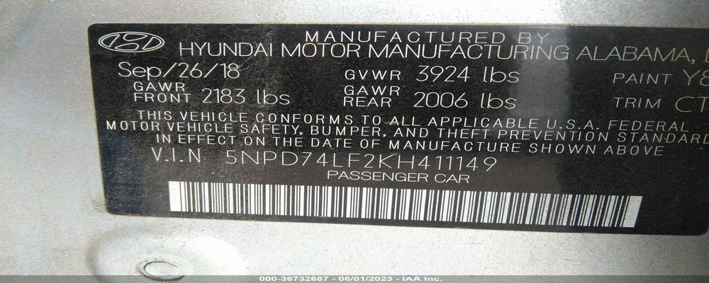 5NPD74LF2KH411149 2019 HYUNDAI ELANTRA photo no. 9