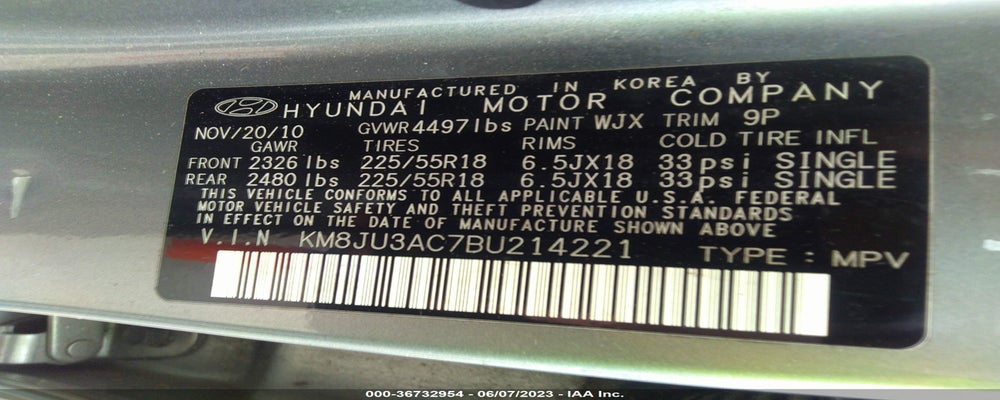 KM8JU3AC7BU214221 2011 HYUNDAI TUCSON photo no. 9