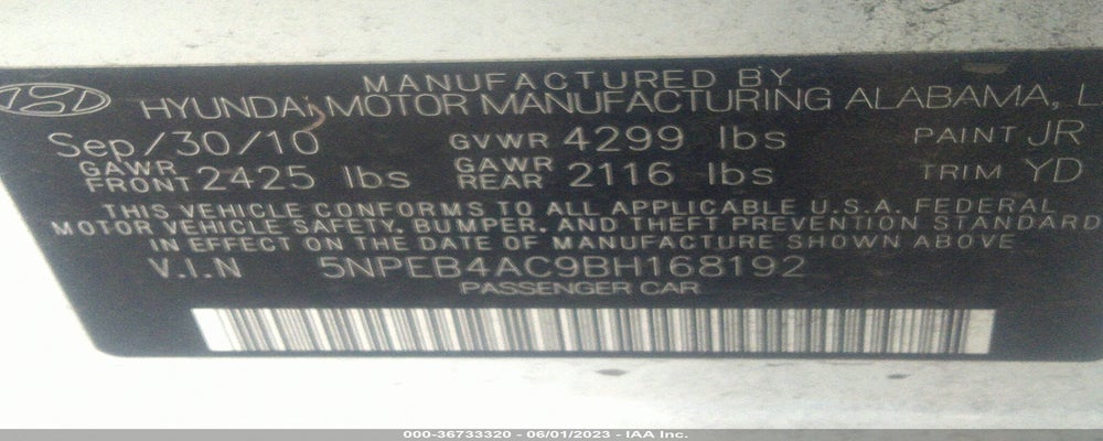 5NPEB4AC9BH168192 2011 HYUNDAI SONATA photo no. 9