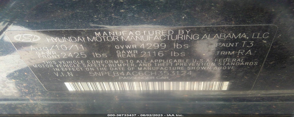 5NPEB4AC6CH353124 2012 HYUNDAI SONATA photo no. 9