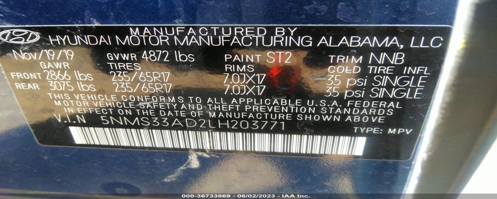 5NMS33AD2LH203771 2020 HYUNDAI SANTA FE photo no. 9