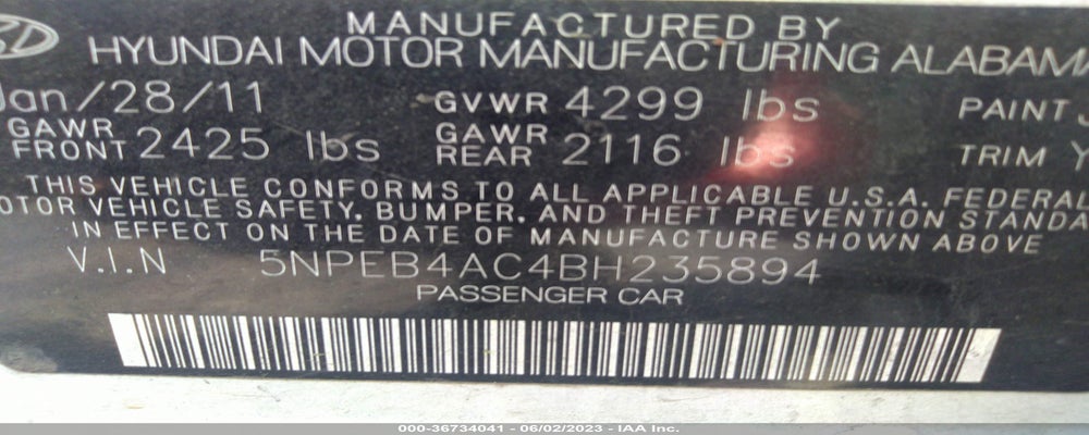 5NPEB4AC4BH235894 2011 HYUNDAI SONATA photo no. 9