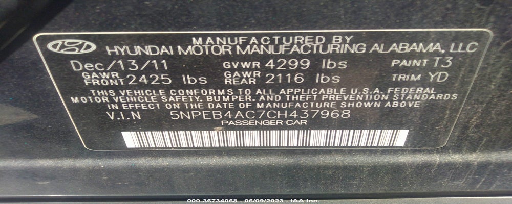 5NPEB4AC7CH437968 2012 HYUNDAI SONATA photo no. 9