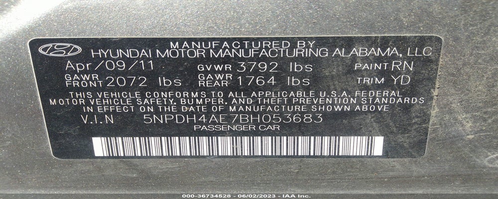 5NPDH4AE7BH053683 2011 HYUNDAI ELANTRA photo no. 9