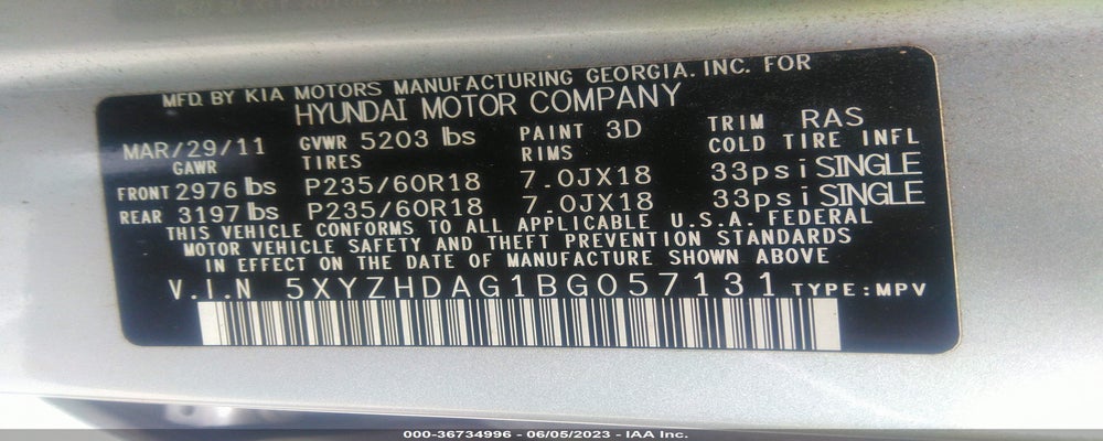 5XYZHDAG1BG057131 2011 HYUNDAI SANTA FE photo no. 9
