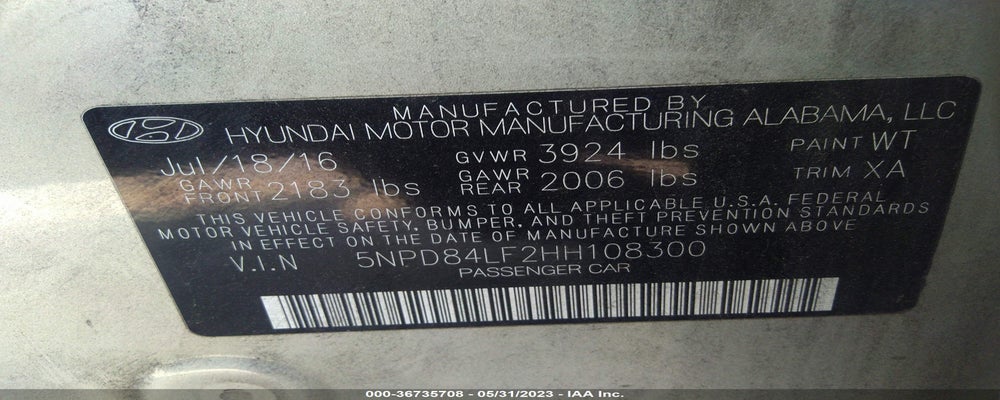 5NPD84LF2HH108300 2017 HYUNDAI ELANTRA photo no. 9