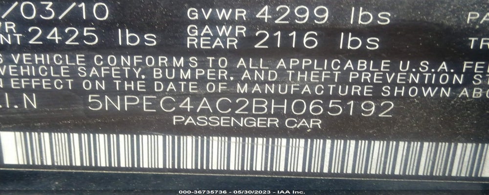 5NPEC4AC2BH065192 2011 HYUNDAI SONATA photo no. 9