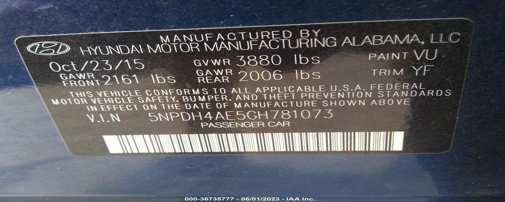 5NPDH4AE5GH781073 2016 HYUNDAI ELANTRA photo no. 9