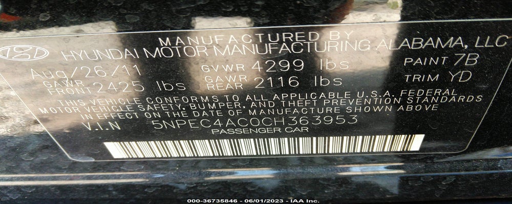 5NPEC4AC0CH363953 2012 HYUNDAI SONATA photo no. 9