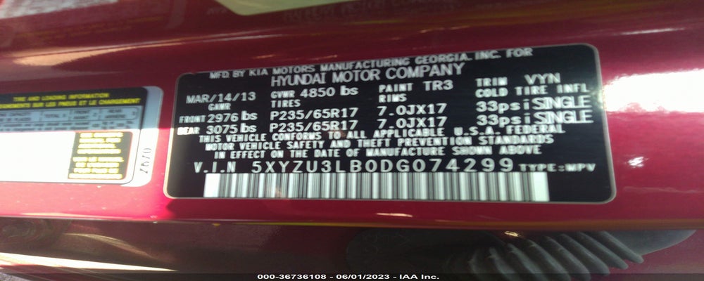 5XYZU3LB0DG074299 2013 HYUNDAI SANTA FE photo no. 9
