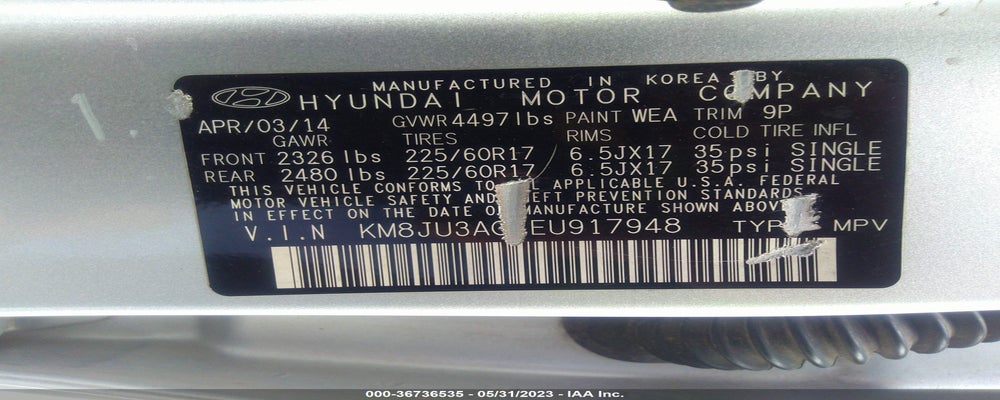 KM8JU3AGXEU917948 2014 HYUNDAI TUCSON photo no. 9