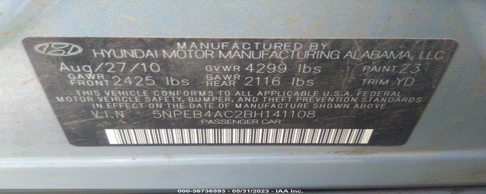 5NPEB4AC2BH141108 2011 HYUNDAI SONATA photo no. 9