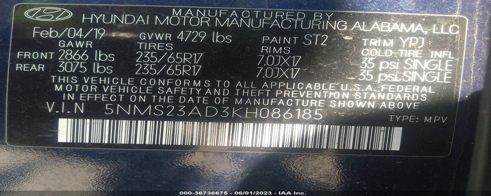 5NMS23AD3KH086185 2019 HYUNDAI SANTA FE photo no. 9