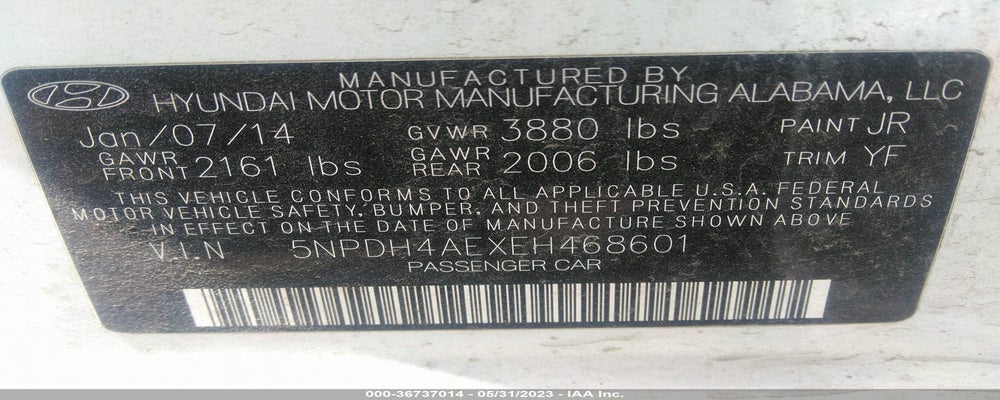 5NPDH4AEXEH468601 2014 HYUNDAI ELANTRA photo no. 9