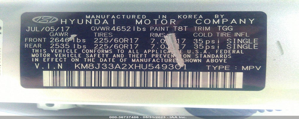 KM8J33A2XHU549301 2017 HYUNDAI TUCSON photo no. 9