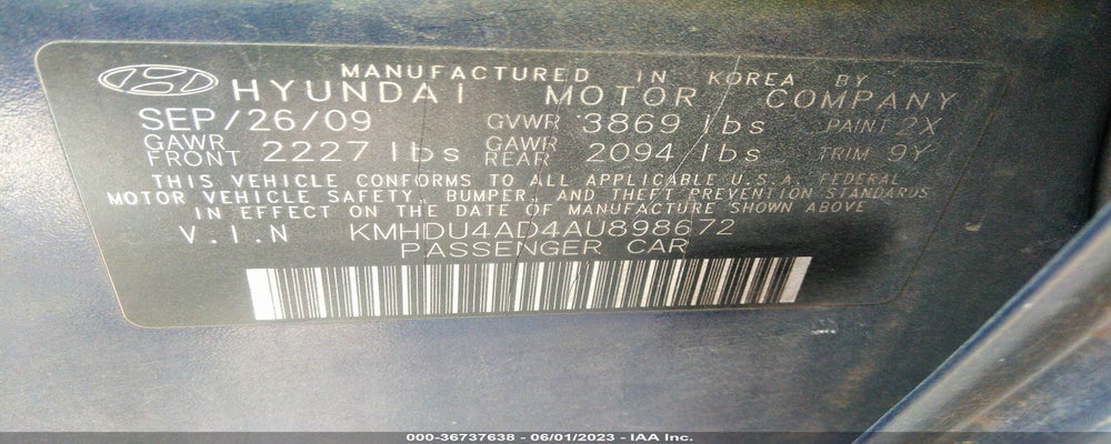 KMHDU4AD4AU898672 2010 HYUNDAI ELANTRA photo no. 9