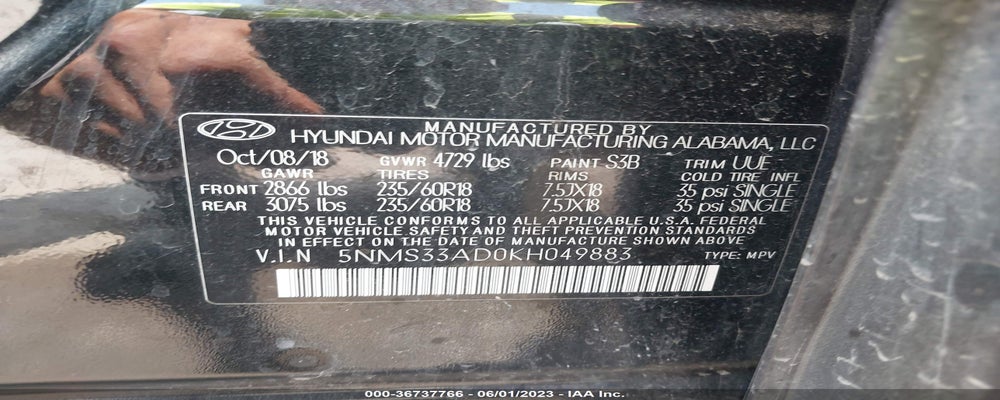 5NMS33AD0KH049883 2019 HYUNDAI SANTA FE photo no. 9