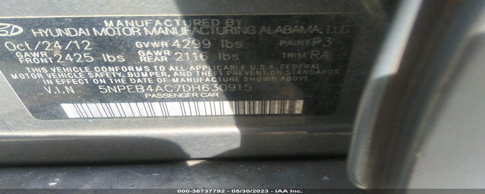 5NPEB4AC7DH630915 2013 HYUNDAI SONATA photo no. 9