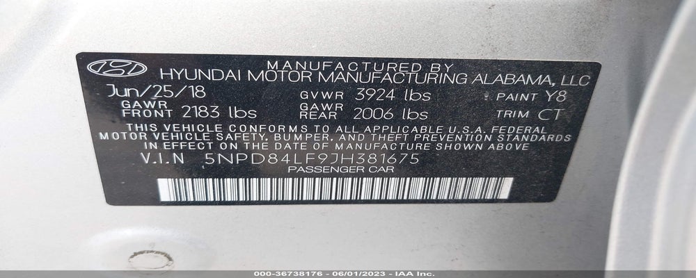 5NPD84LF9JH381675 2018 HYUNDAI ELANTRA photo no. 9