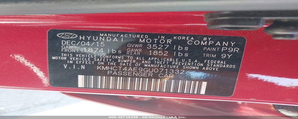 KMHCT4AE9GU071332 2016 HYUNDAI ACCENT photo no. 9
