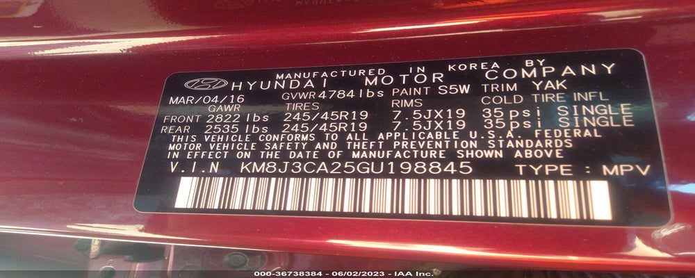 KM8J3CA25GU198845 2016 HYUNDAI TUCSON photo no. 9
