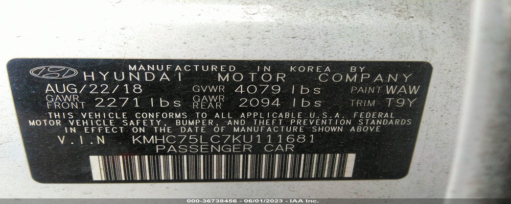 KMHC75LC7KU111681 2019 HYUNDAI IONIQ HYBRID photo no. 9