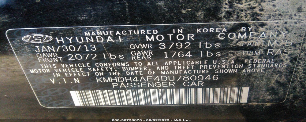 KMHDH4AE4DU780946 2013 HYUNDAI ELANTRA photo no. 9