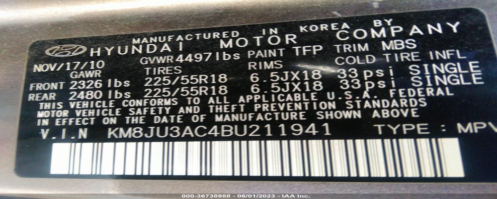 KM8JU3AC4BU211941 2011 HYUNDAI TUCSON photo no. 9