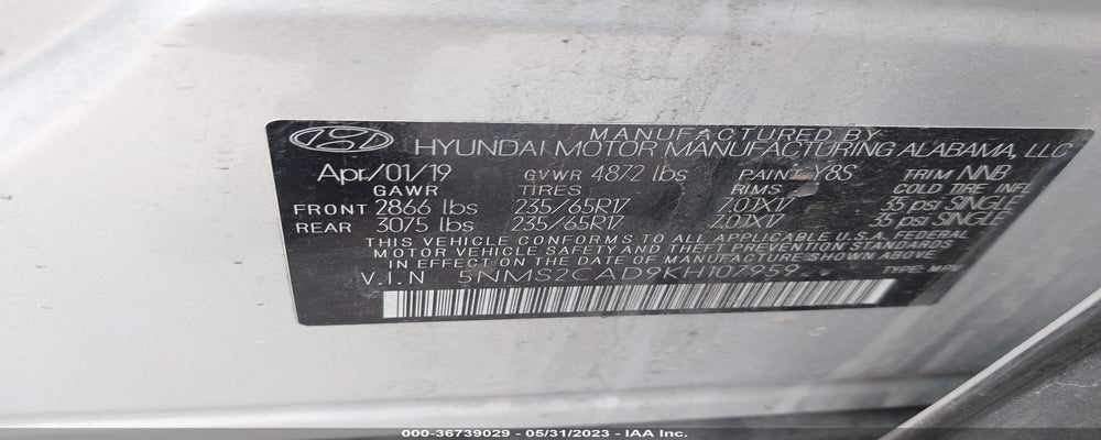 5NMS2CAD9KH107959 2019 HYUNDAI SANTA FE photo no. 9