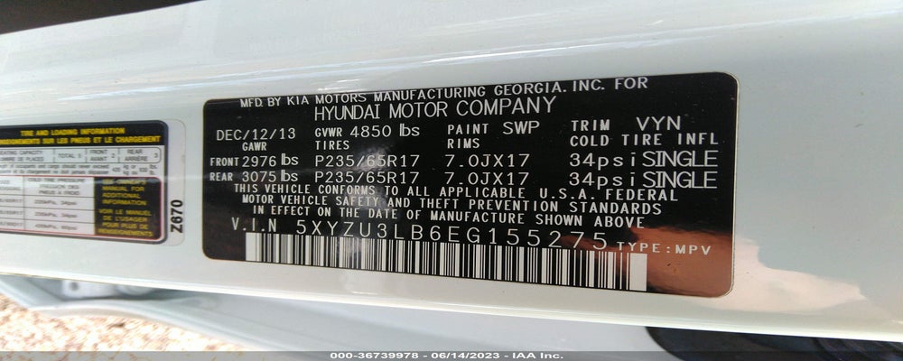 5XYZU3LB6EG155275 2014 HYUNDAI SANTA FE SPORT photo no. 9
