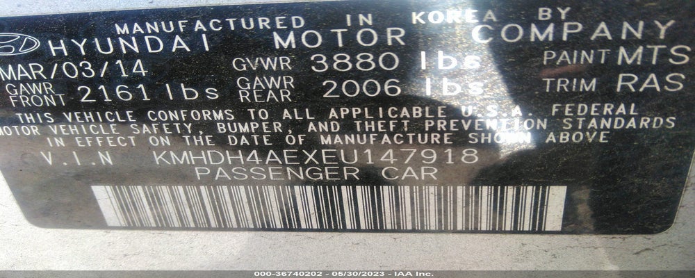 KMHDH4AEXEU147918 2014 HYUNDAI ELANTRA photo no. 9