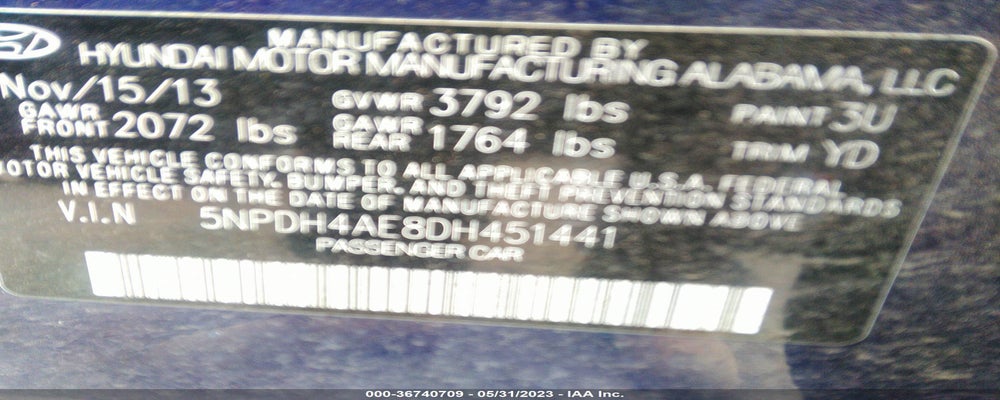 5NPDH4AE8DH451441 2013 HYUNDAI ELANTRA photo no. 9