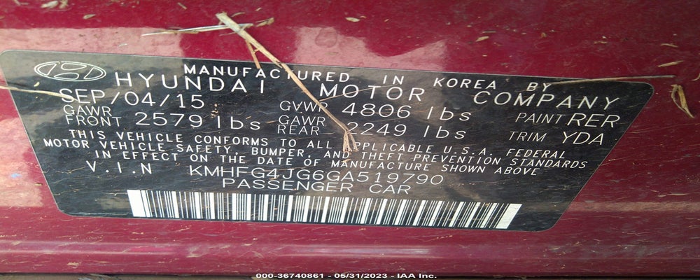 KMHFG4JG6GA519790 2016 HYUNDAI AZERA photo no. 9