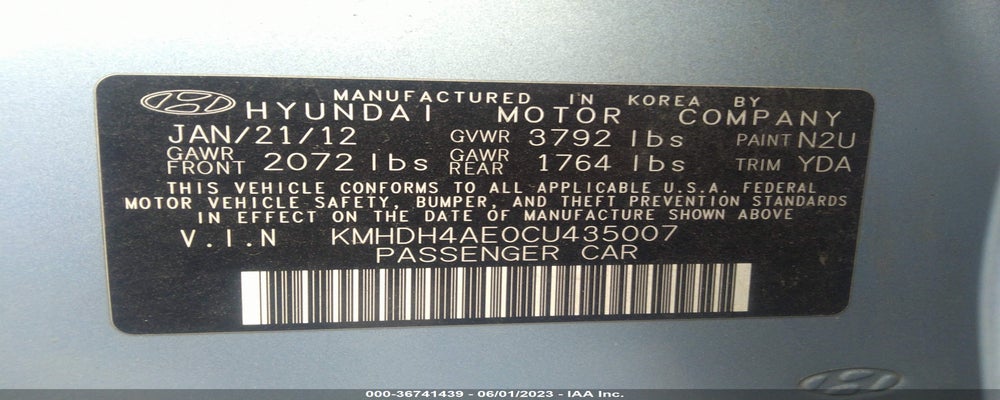 KMHDH4AE0CU435007 2012 HYUNDAI ELANTRA photo no. 9