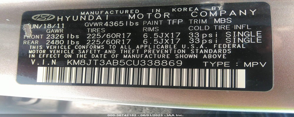 KM8JT3AB5CU338869 2012 HYUNDAI TUCSON photo no. 9
