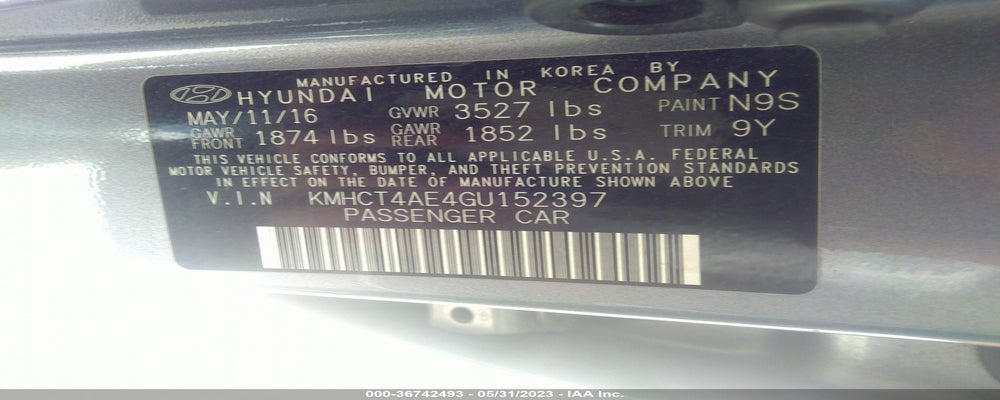 KMHCT4AE4GU152397 2016 HYUNDAI ACCENT photo no. 9