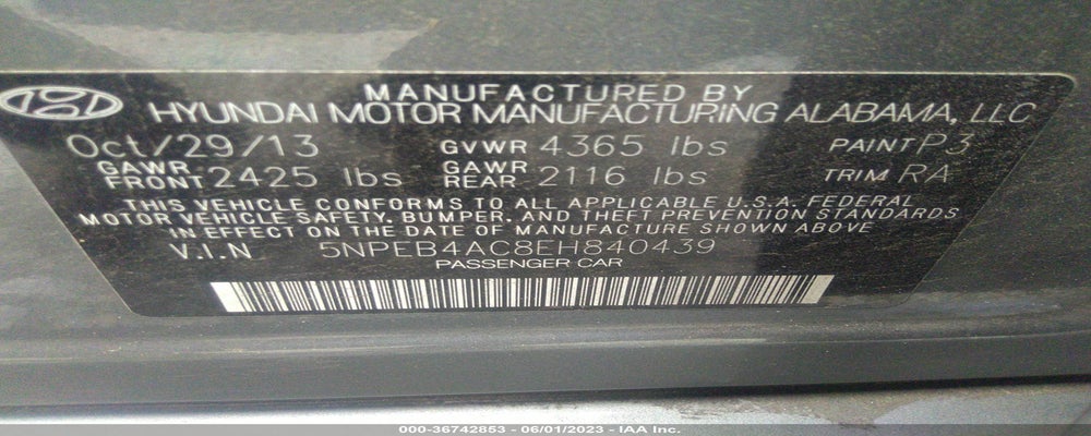 5NPEB4AC8EH840439 2014 HYUNDAI SONATA photo no. 9