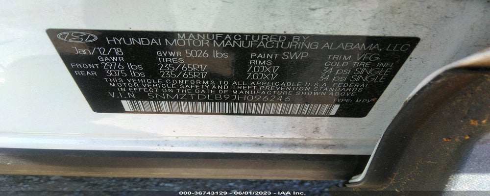 5NMZTDLB9JH096246 2018 HYUNDAI SANTA FE SPORT photo no. 9