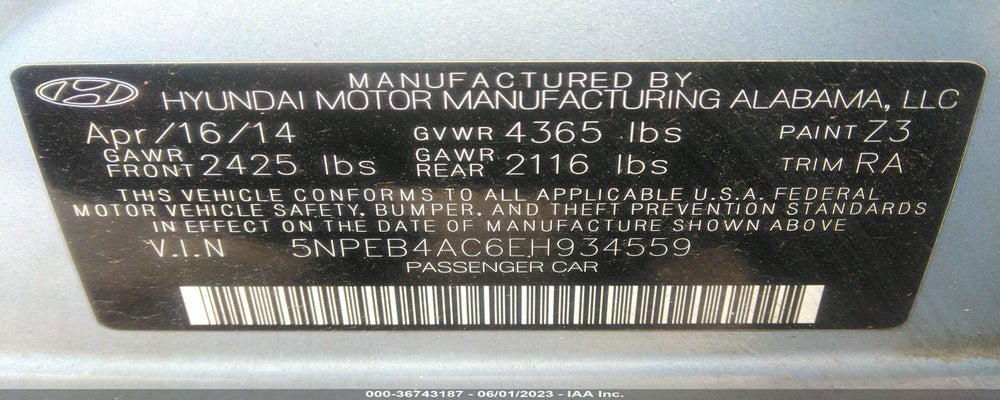 5NPEB4AC6EH934559 2014 HYUNDAI SONATA photo no. 9