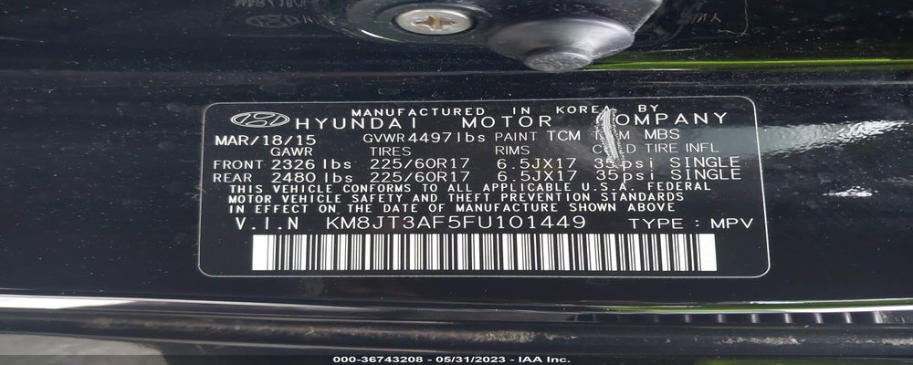 KM8JT3AF5FU101449 2015 HYUNDAI TUCSON photo no. 9