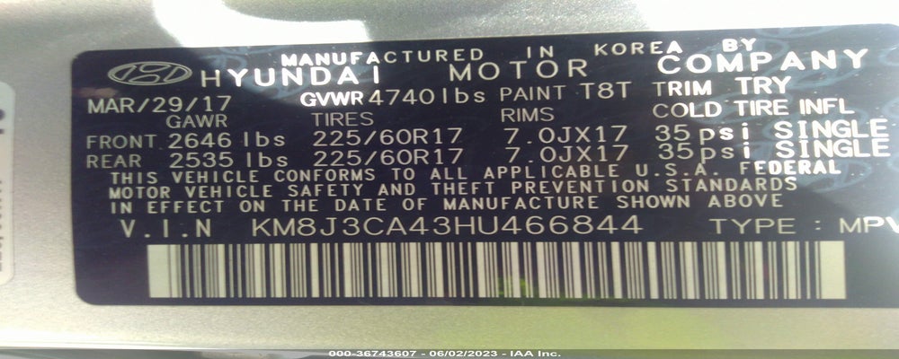KM8J3CA43HU466844 2017 HYUNDAI TUCSON photo no. 9