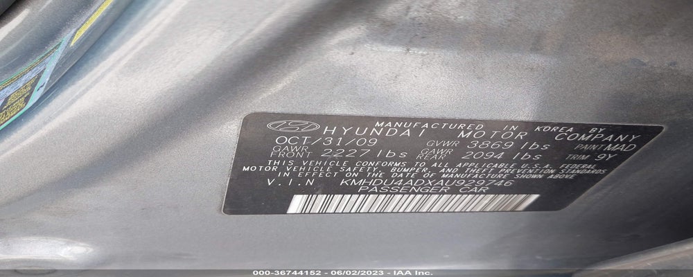 KMHDU4ADXAU929746 2010 HYUNDAI ELANTRA photo no. 9