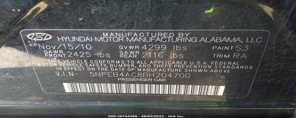 5NPEB4AC8BH204700 2011 HYUNDAI SONATA photo no. 9
