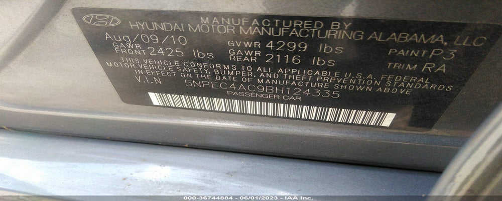 5NPEC4AC9BH124335 2011 HYUNDAI SONATA photo no. 9