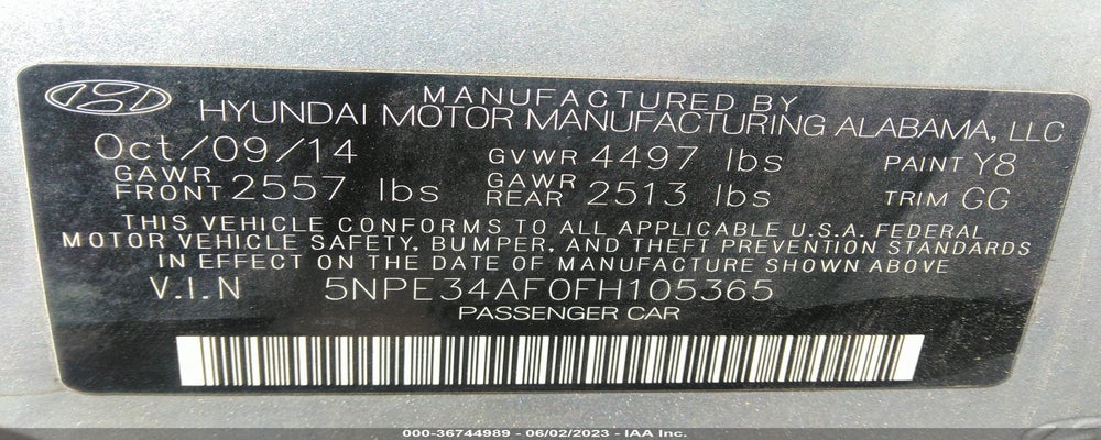 5NPE34AF0FH105365 2015 HYUNDAI SONATA photo no. 9