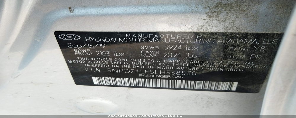 5NPD74LF5LH538530 2020 HYUNDAI ELANTRA photo no. 9
