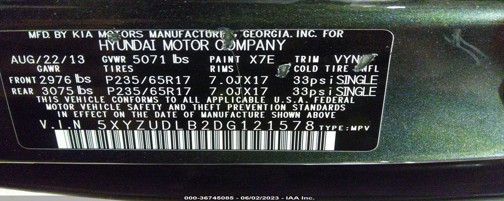 5XYZUDLB2DG121578 2013 HYUNDAI SANTA FE photo no. 9