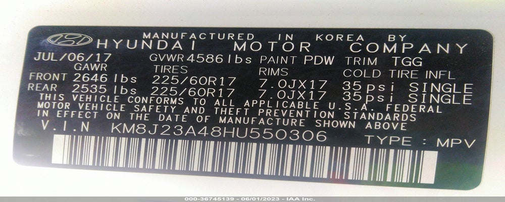 KM8J23A48HU550306 2017 HYUNDAI TUCSON photo no. 9