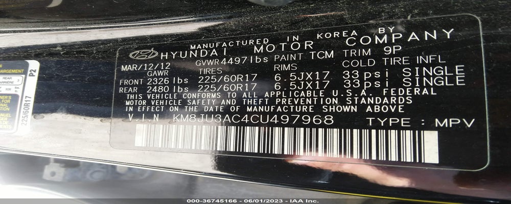 KM8JU3AC4CU497968 2012 HYUNDAI TUCSON photo no. 9
