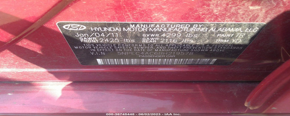 5NPEC4AC6BH219578 2011 HYUNDAI SONATA photo no. 9
